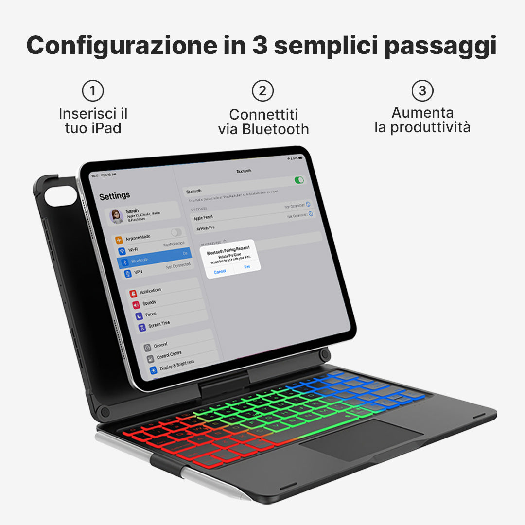 Custodia con Tastiera Wireless Rotate Pro per iPad