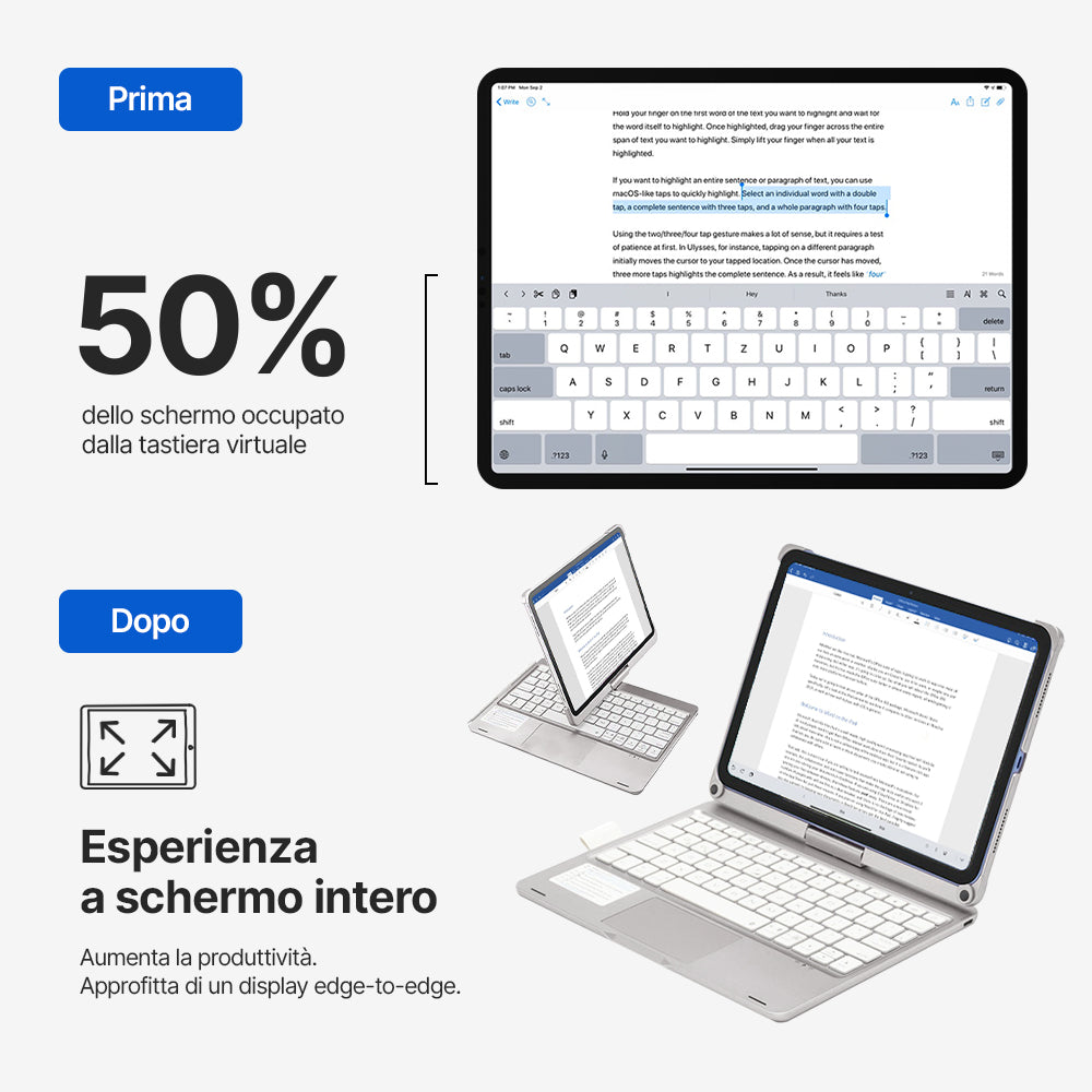 Custodia con Tastiera Wireless Rotate Pro per iPad