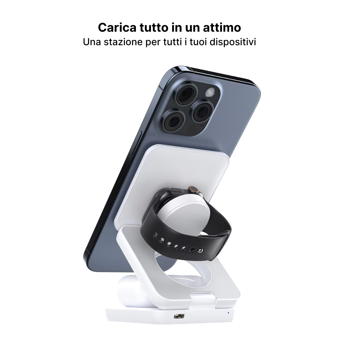 Trio 3 in 1 Stazione di Ricarica Wireless Pieghevole