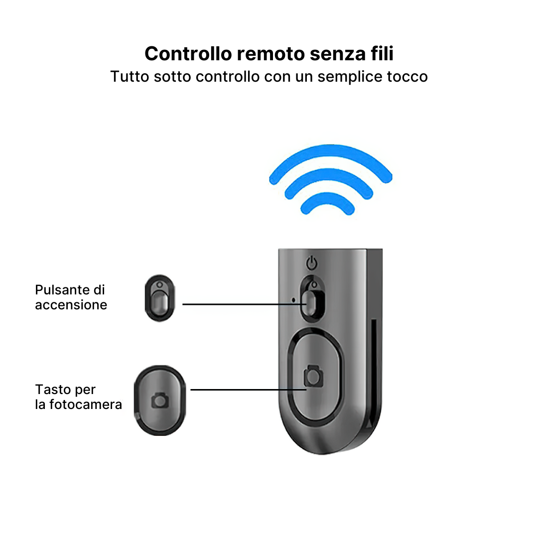 Bastone Selfie e Treppiede Panoramico a 360° con Telecomando per Smartphone
