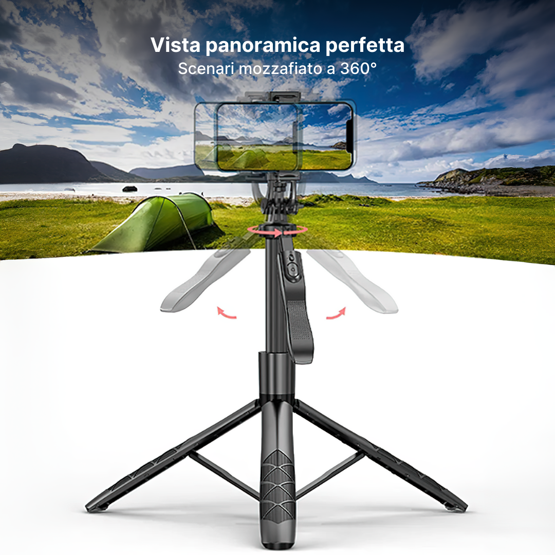 Bastone Selfie e Treppiede Panoramico a 360° con Telecomando per Smartphone