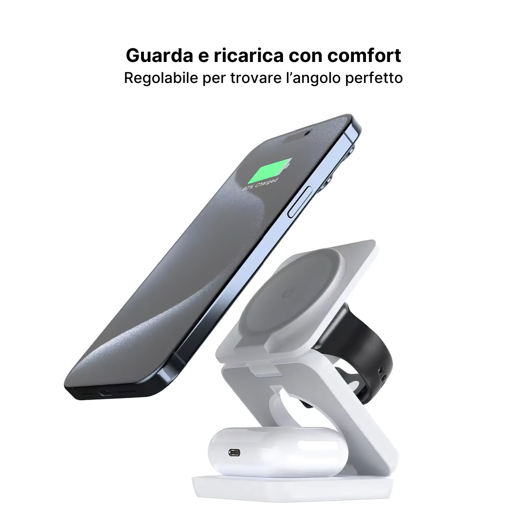 Trio 3 in 1 Stazione di Ricarica Wireless Pieghevole