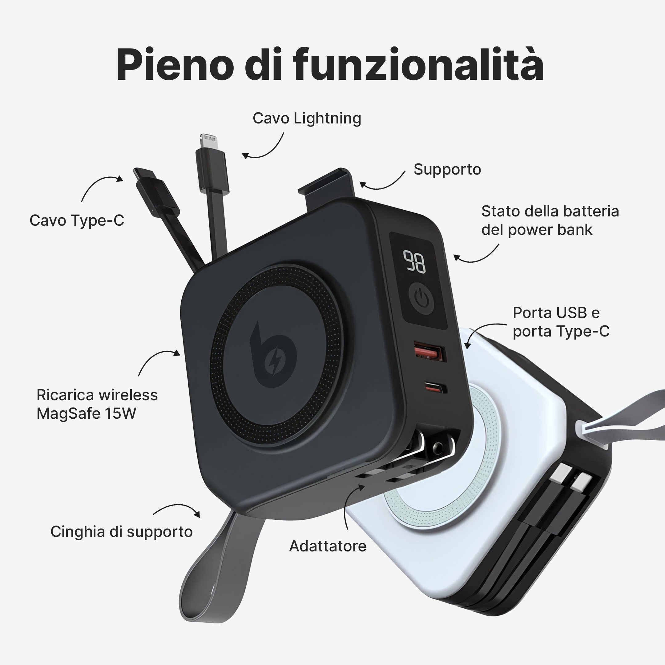 TravelBank 5 in 1 Caricatore da Muro con Ricarica Wireless e Power Bank