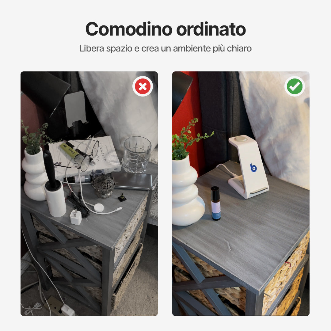 Stazione di Ricarica Wireless 3 in 1, Compatibile con Apple, Samsung, Orologi e AirPods