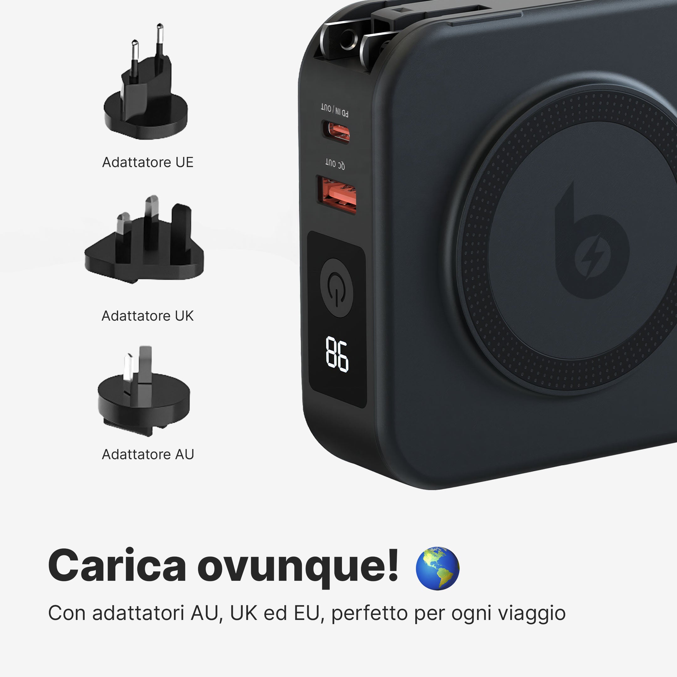 TravelBank 5 in 1 Caricatore da Muro con Ricarica Wireless e Power Bank