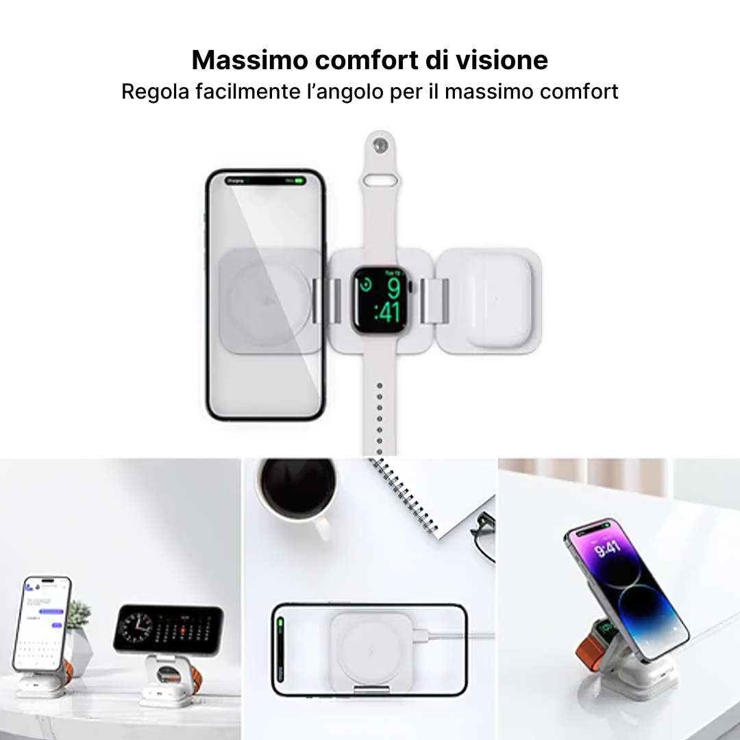Trio 3 in 1 Stazione di Ricarica Wireless Pieghevole