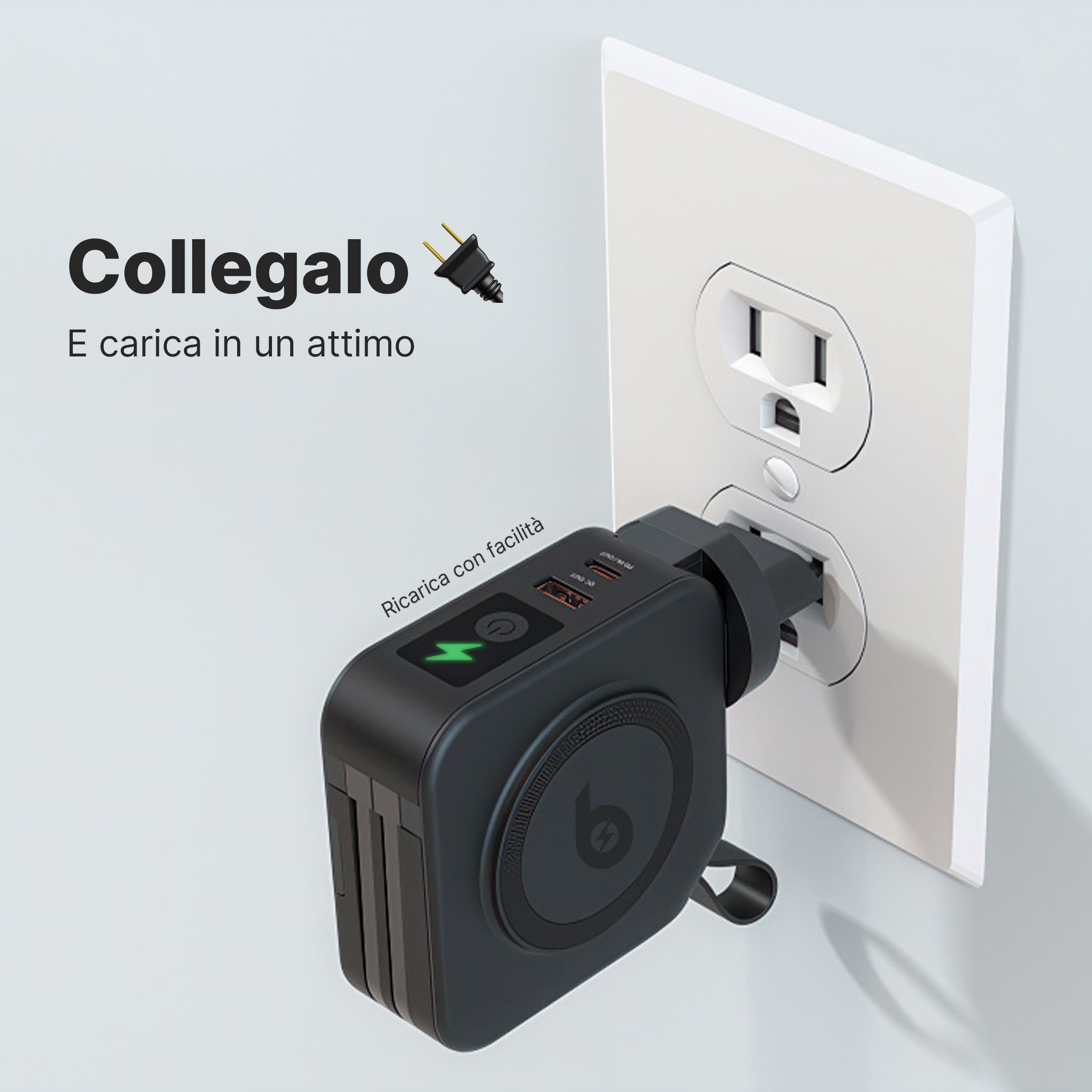 TravelBank 5 in 1 Caricatore da Muro con Ricarica Wireless e Power Bank