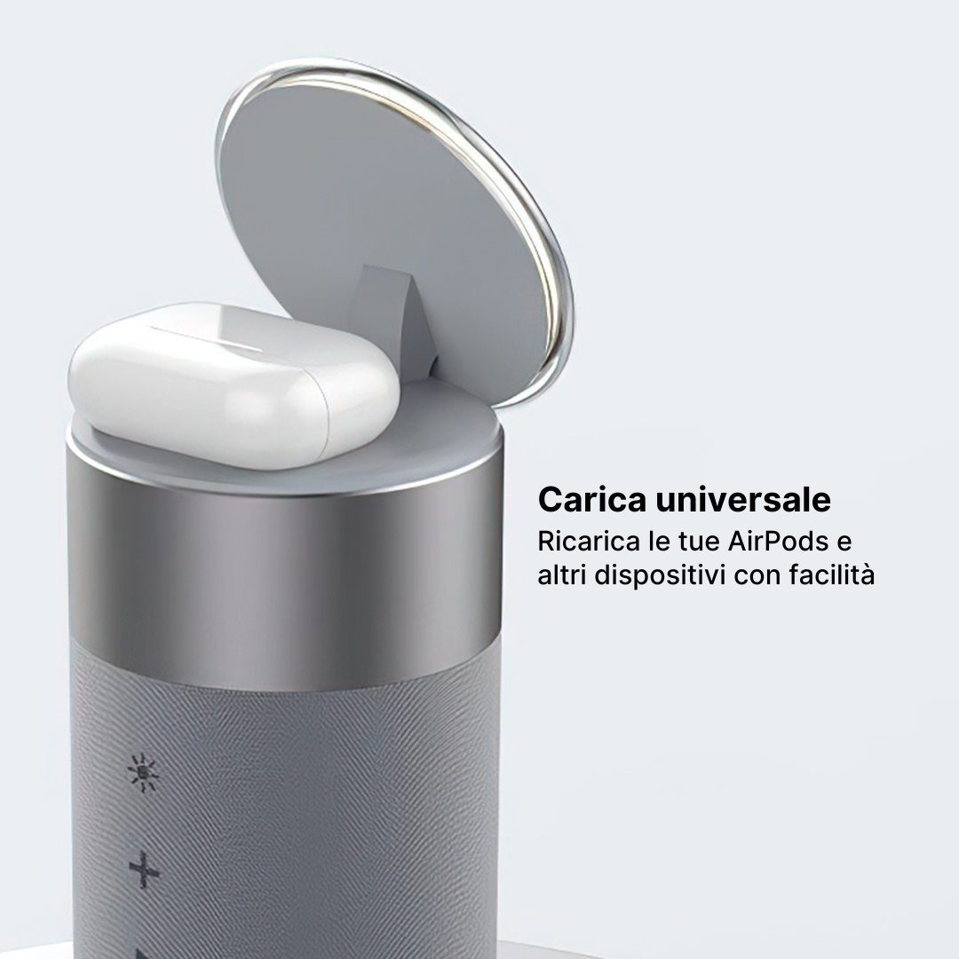 Stazione di Ricarica Wireless 3 in 1 con Altoparlante Bluetooth e Luce Notturna