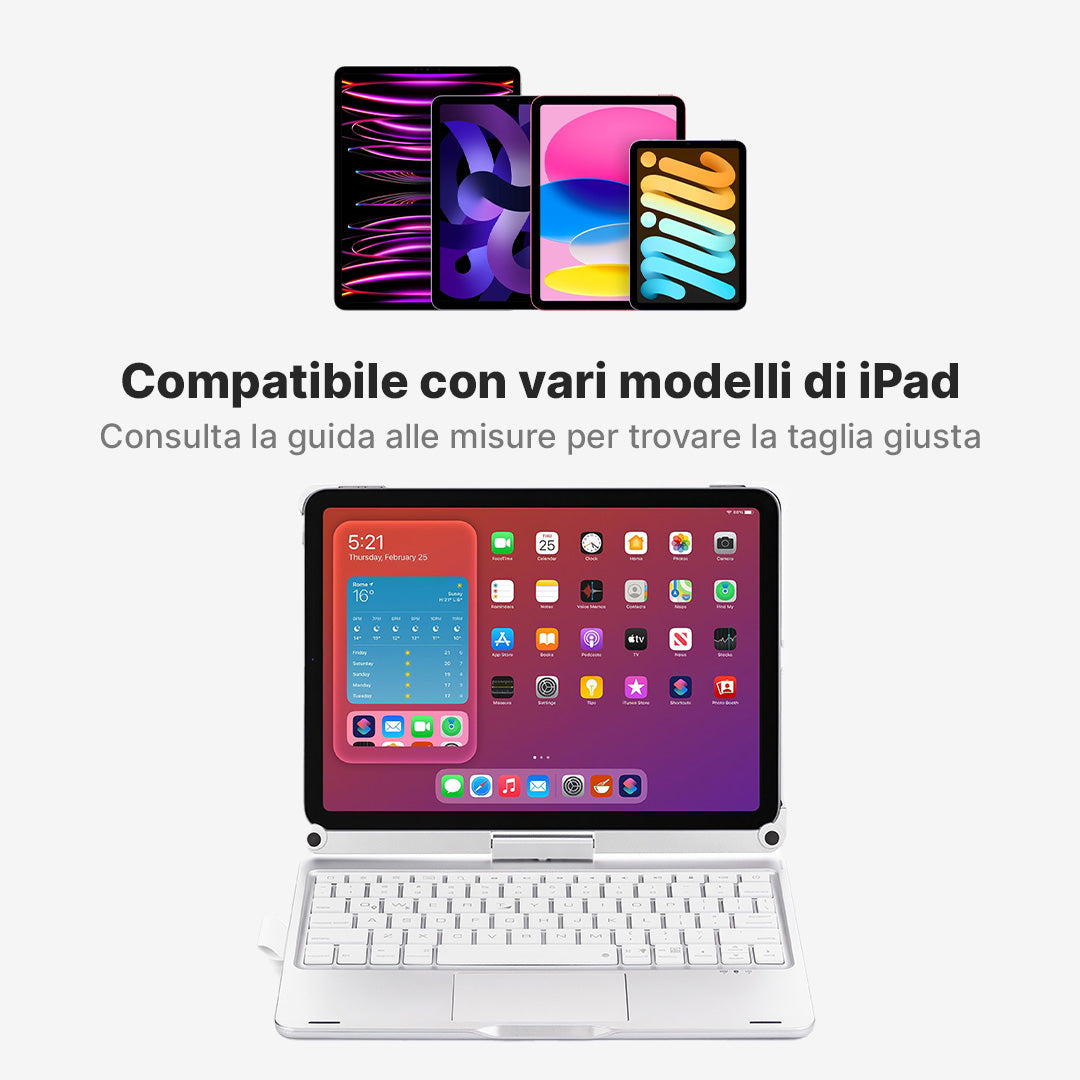 Custodia con Tastiera Wireless Rotate Pro per iPad