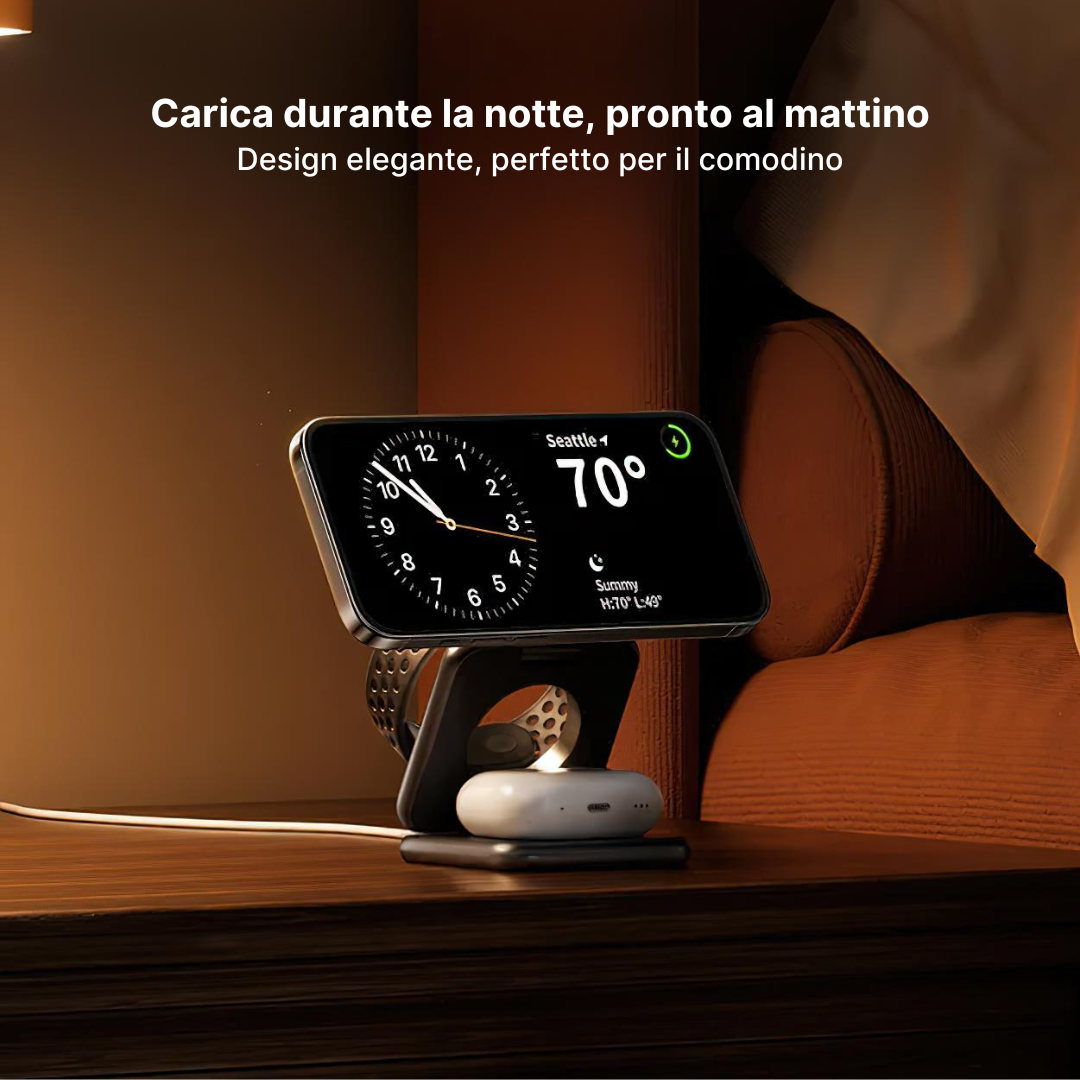 Trio 3 in 1 Stazione di Ricarica Wireless Pieghevole