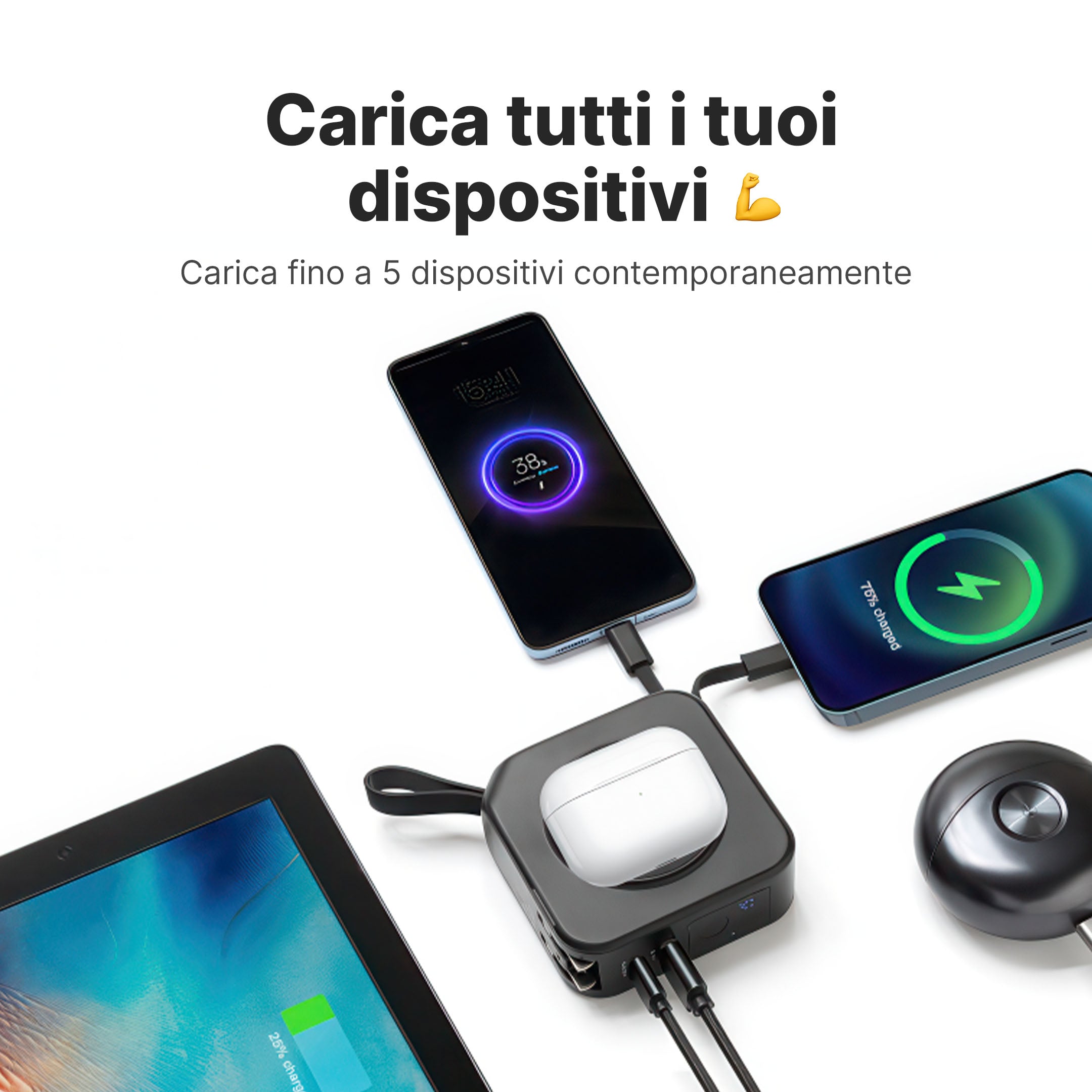 TravelBank 5 in 1 Caricatore da Muro con Ricarica Wireless e Power Bank
