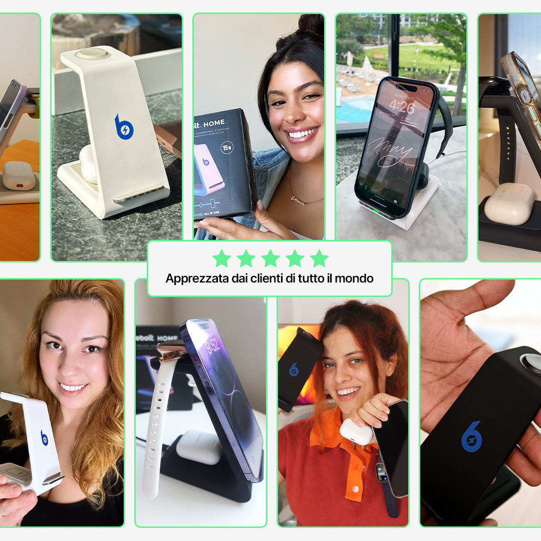 Stazione di Ricarica Wireless 3 in 1, Compatibile con Apple, Samsung, Orologi e AirPods