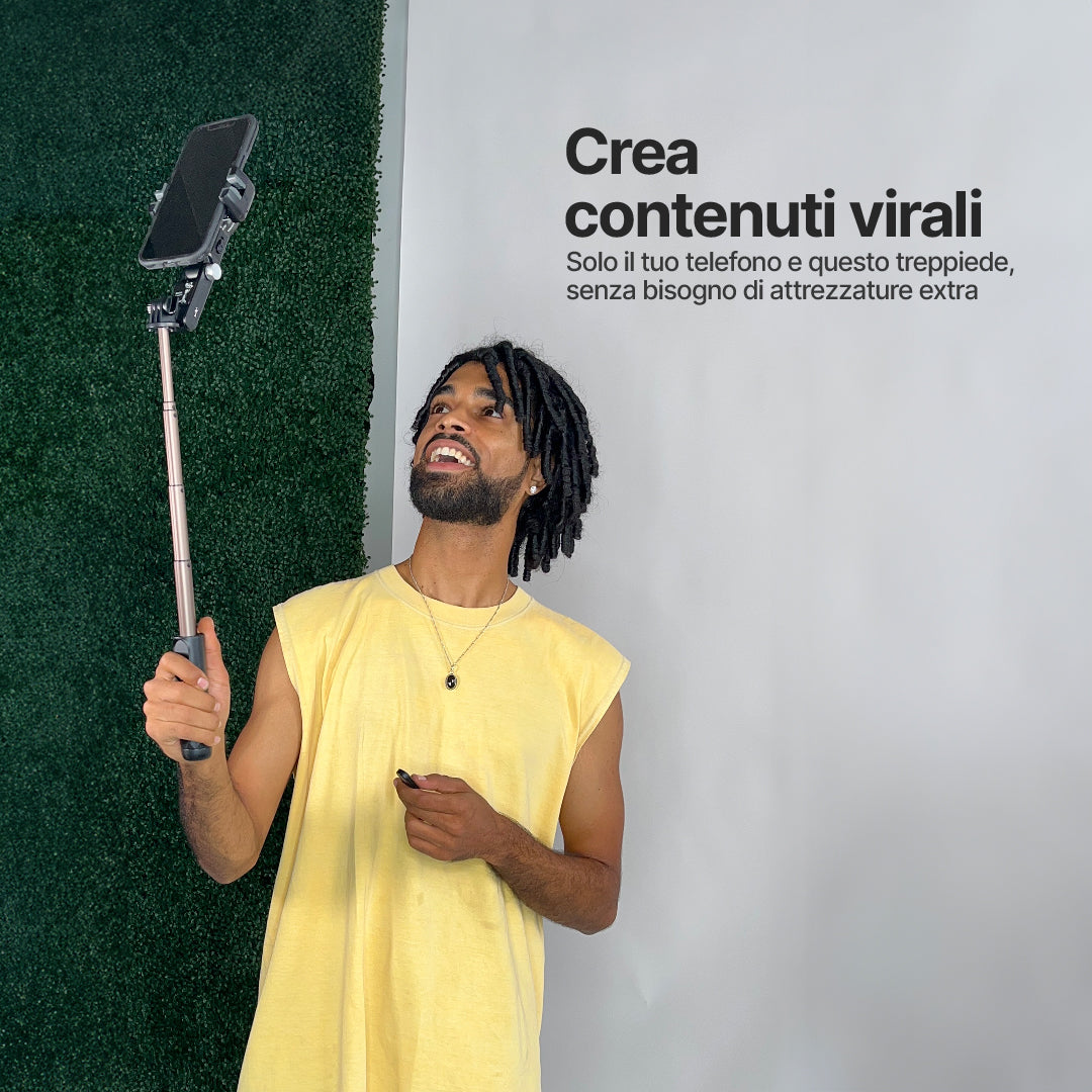 Treppiedi Autofocus per Creators (360°, Tracciamento del Volto, Bastone per Selfie, Luce, Telecomando Wireless)