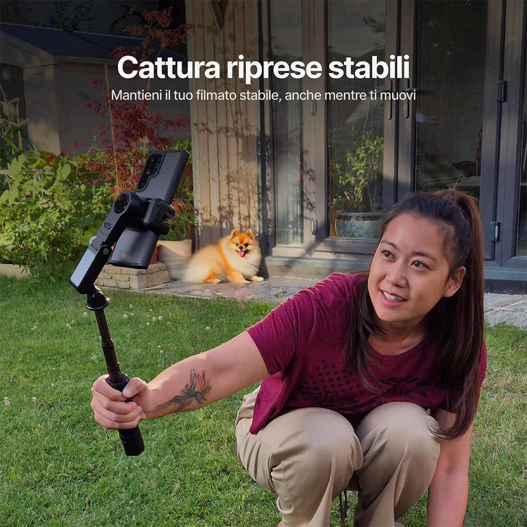 Treppiedi Autofocus per Creators (360°, Tracciamento del Volto, Bastone per Selfie, Luce, Telecomando Wireless)