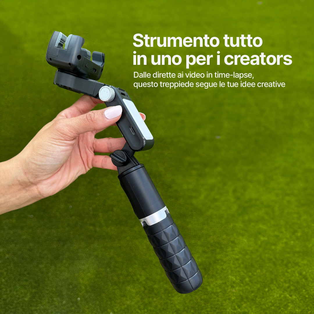Treppiedi Autofocus per Creators (360°, Tracciamento del Volto, Bastone per Selfie, Luce, Telecomando Wireless)