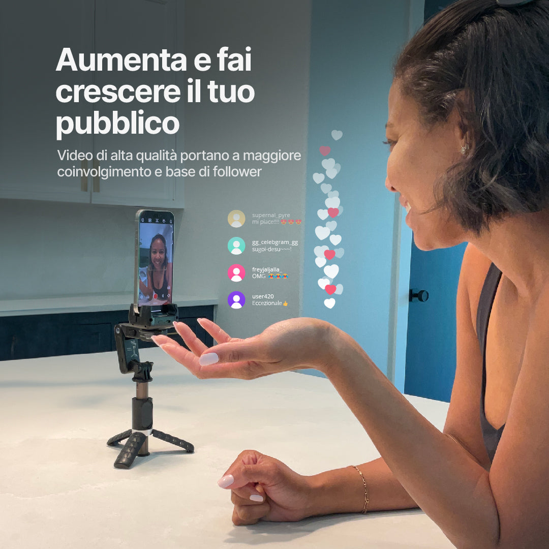 Treppiedi Autofocus per Creators (360°, Tracciamento del Volto, Bastone per Selfie, Luce, Telecomando Wireless)
