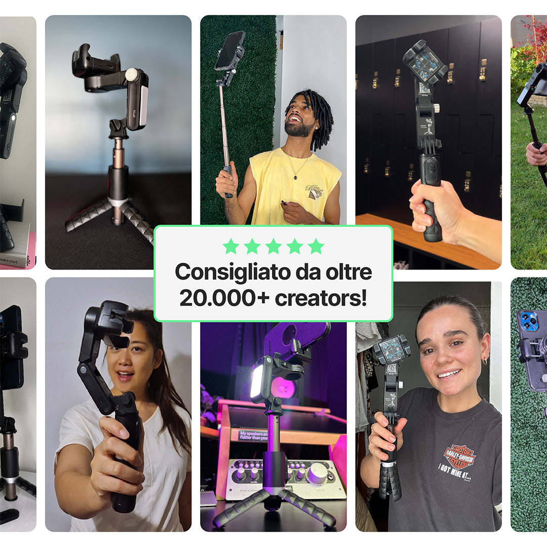 Treppiedi Autofocus per Creators (360°, Tracciamento del Volto, Bastone per Selfie, Luce, Telecomando Wireless)