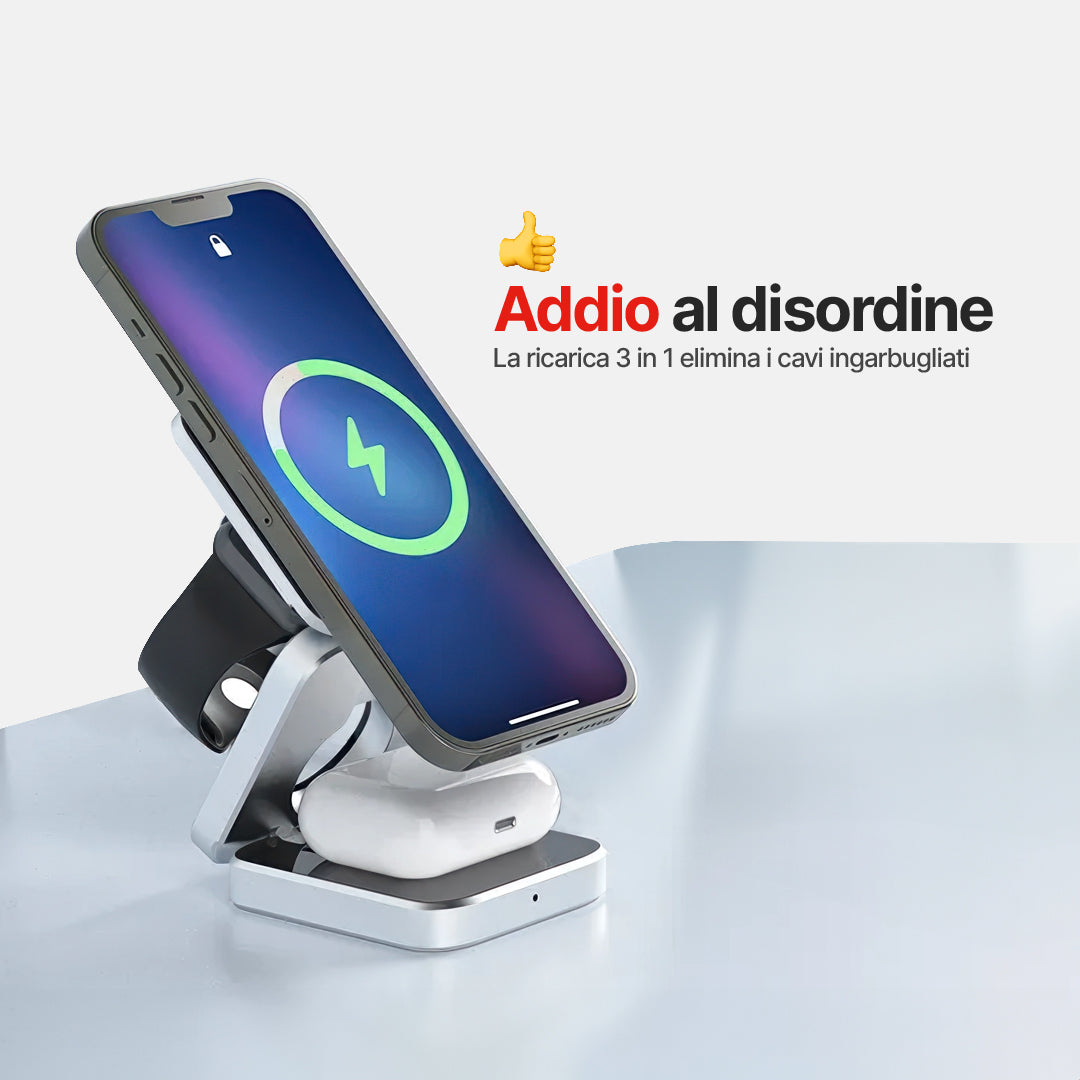 ChargeDeck 3 in 1 Stazione di Ricarica Wireless Pieghevole - Per Apple e Android