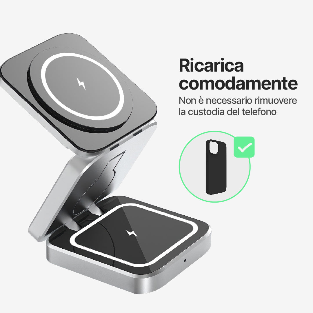 ChargeDeck 3 in 1 Stazione di Ricarica Wireless Pieghevole - Per Apple e Android