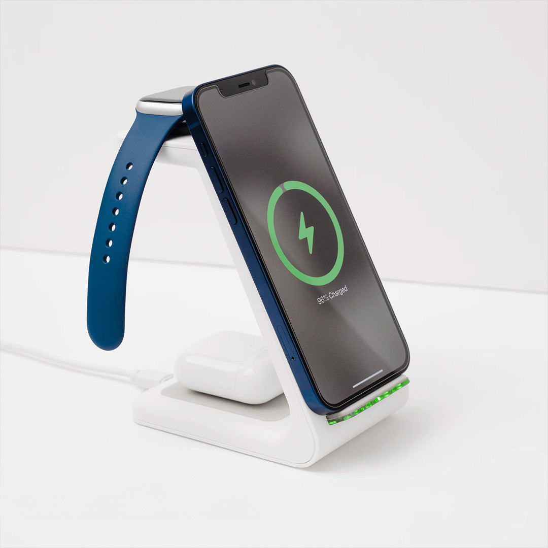 Stazione di Ricarica Wireless 3 in 1, Compatibile con Apple, Samsung, Orologi e AirPods