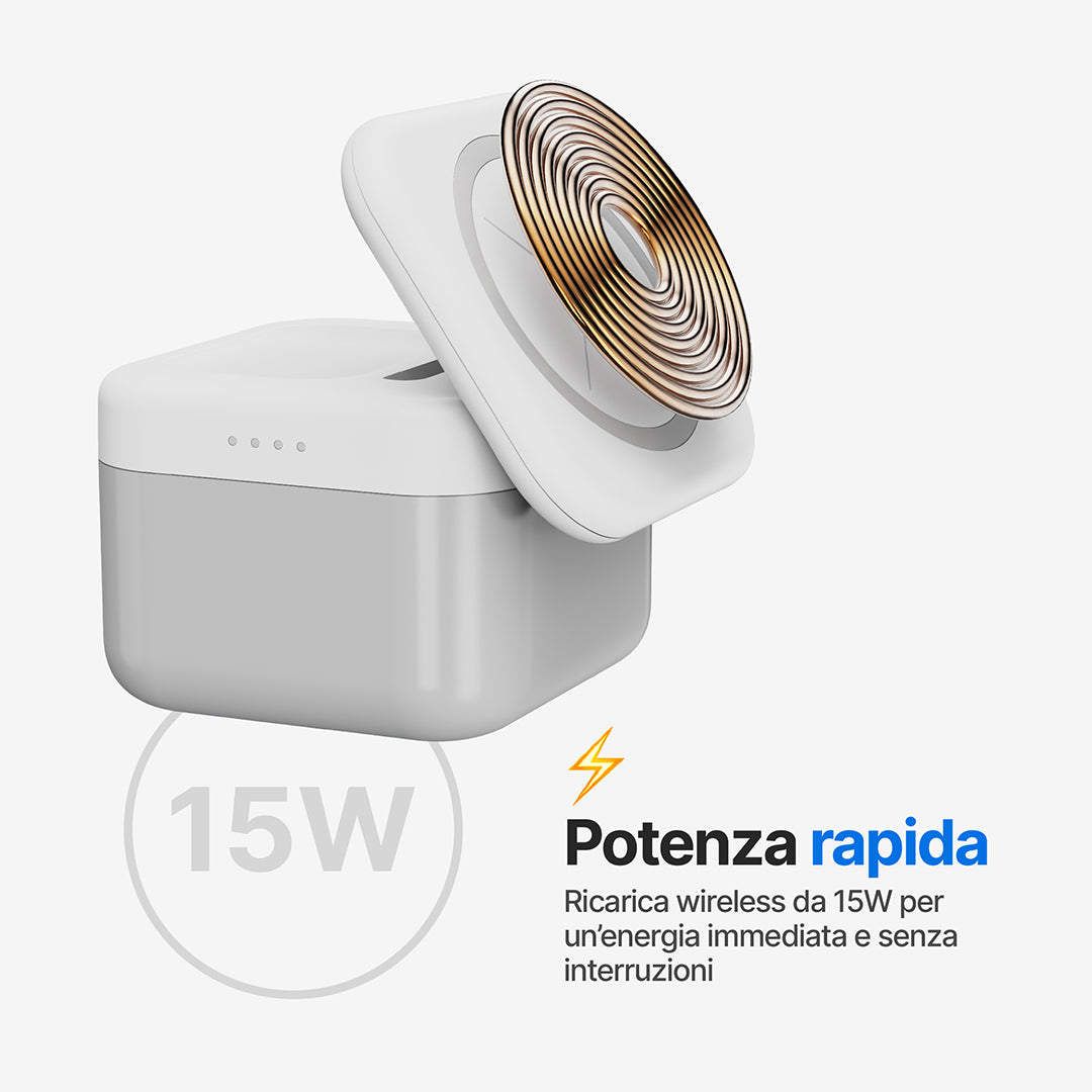 CubeMag Stazione di Ricarica Wireless Magnetica 3 in 1 per Apple e Android