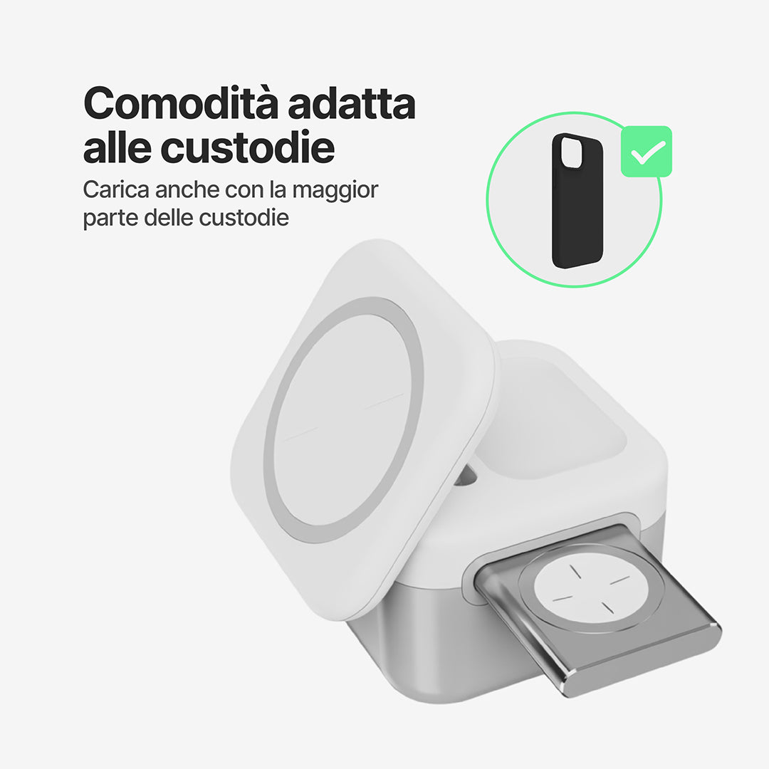 CubeMag Stazione di Ricarica Wireless Magnetica 3 in 1 per Apple e Android