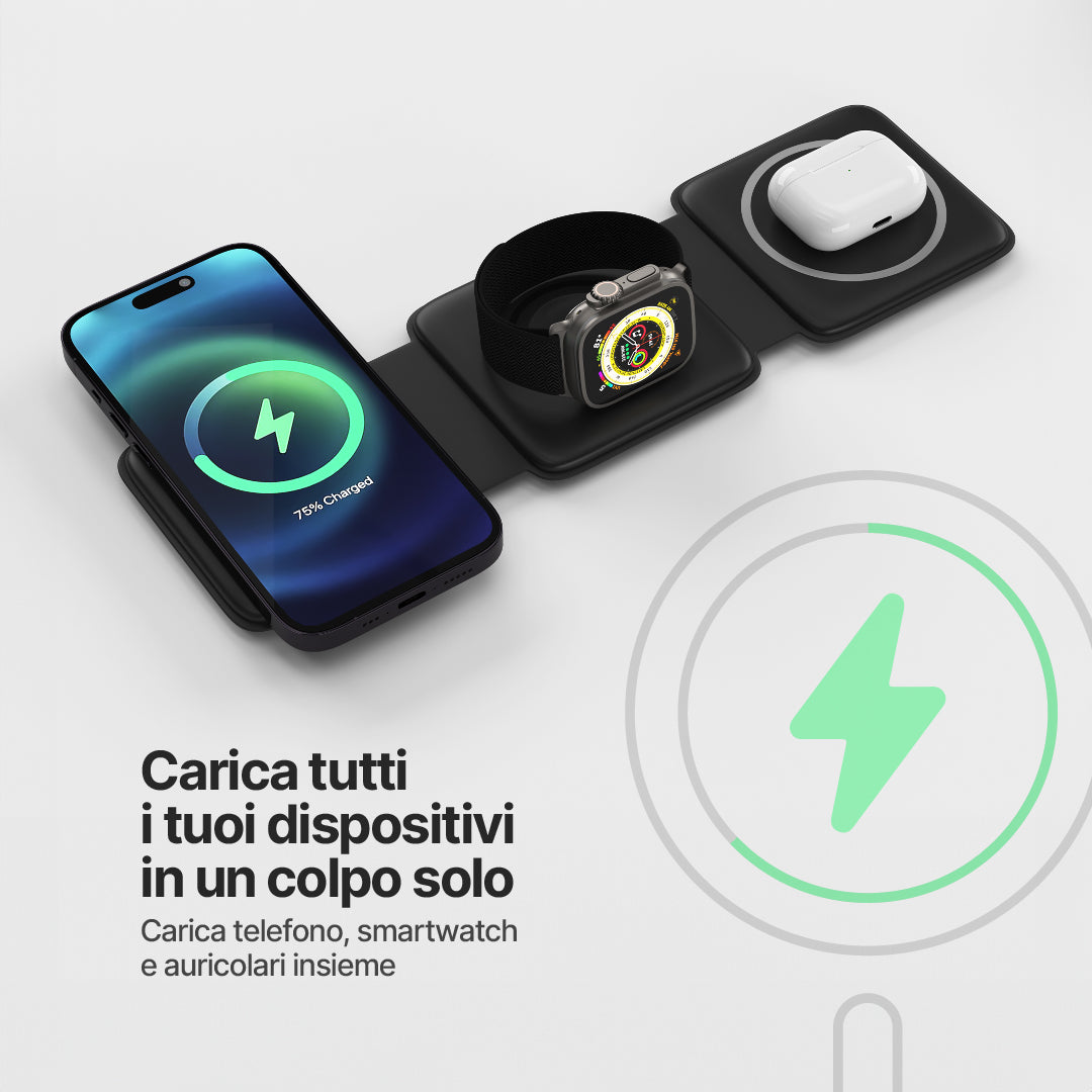 Stazione di Ricarica Pieghevole 3 in 1