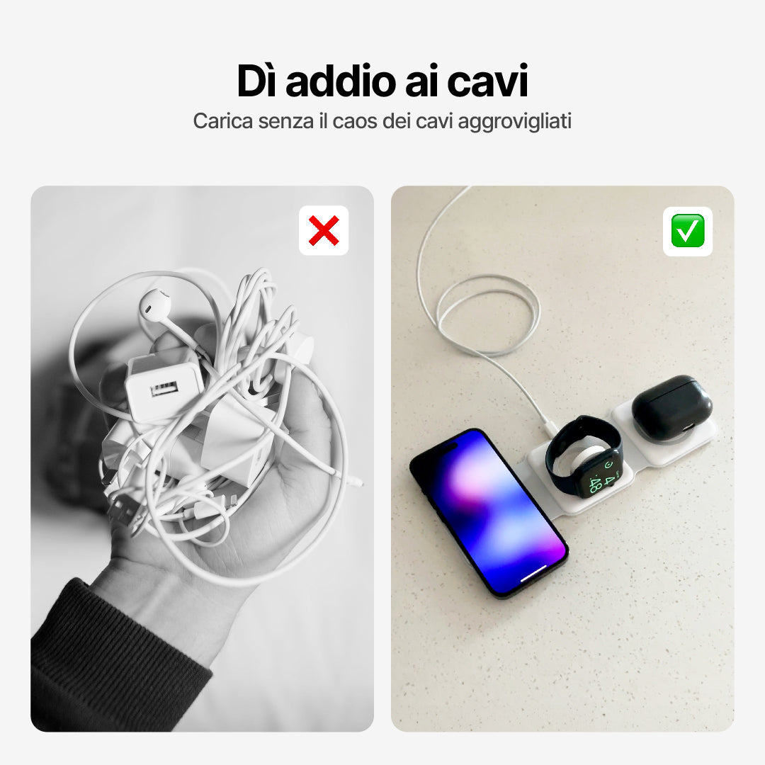Stazione di Ricarica Pieghevole 3 in 1