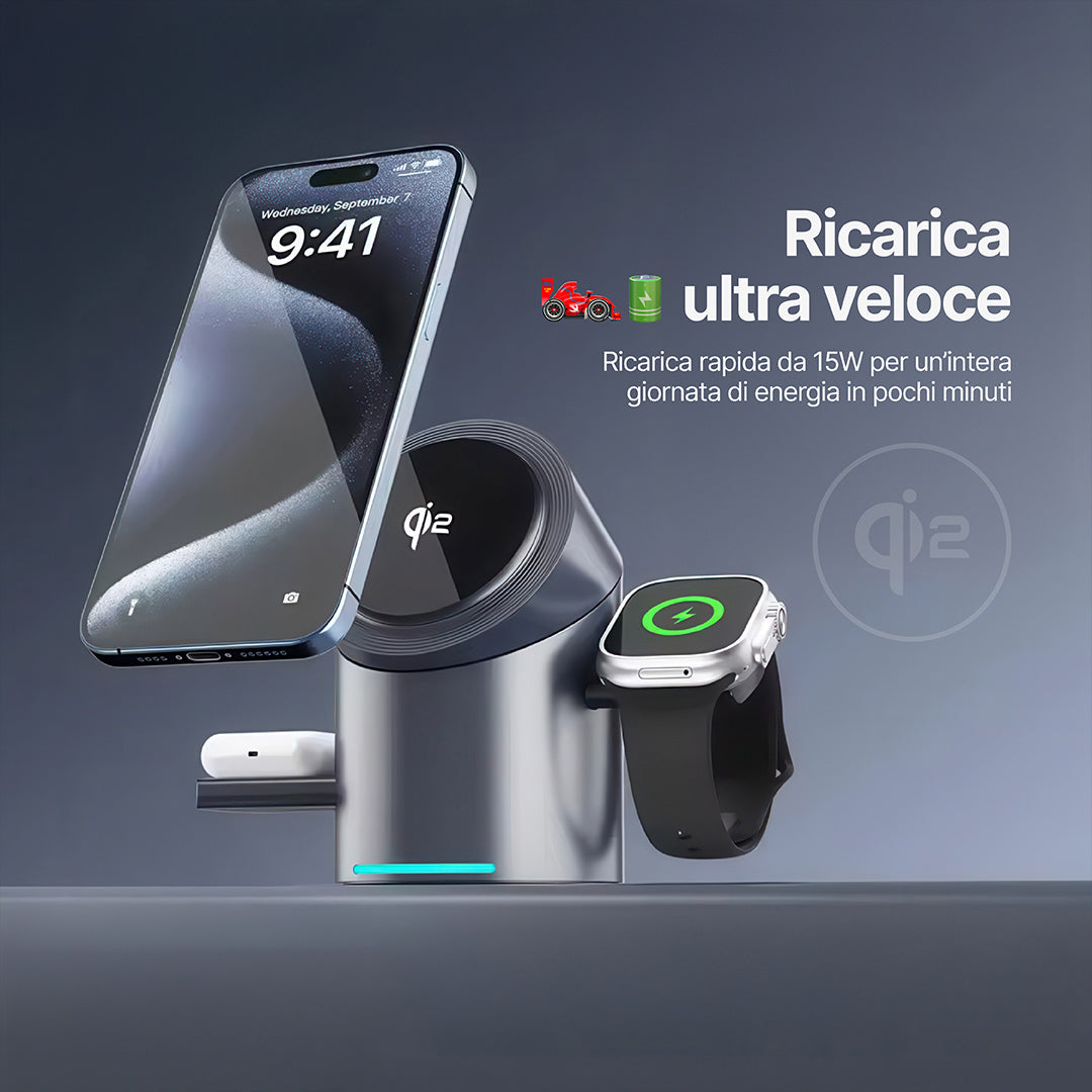 Halo MagSafe Stazione di ricarica wireless 3 in 1 Qi2