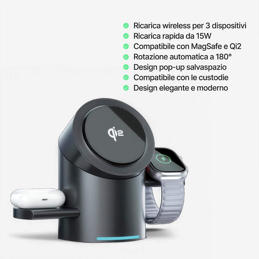 Halo MagSafe Stazione di ricarica wireless 3 in 1 Qi2