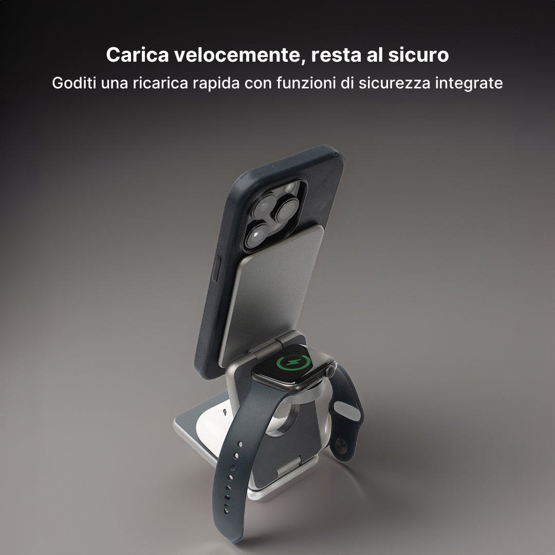 MagFold Pro 3 in 1 Supporto di Ricarica Wireless in Alluminio