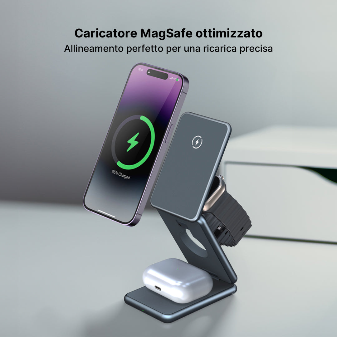 MagFold Pro 3 in 1 Supporto di Ricarica Wireless in Alluminio