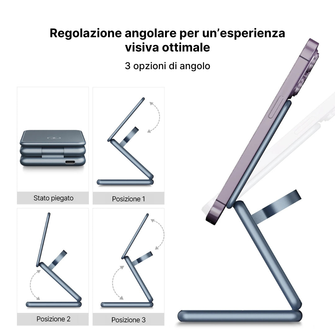 MagFold Pro 3 in 1 Supporto di Ricarica Wireless in Alluminio