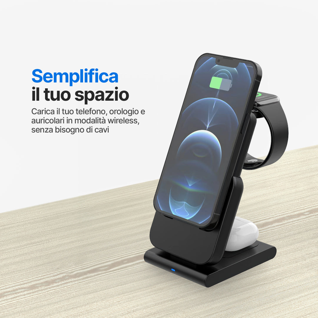 PowerMag 3 in 1 Caricatore Wireless Magnetico con Supporto