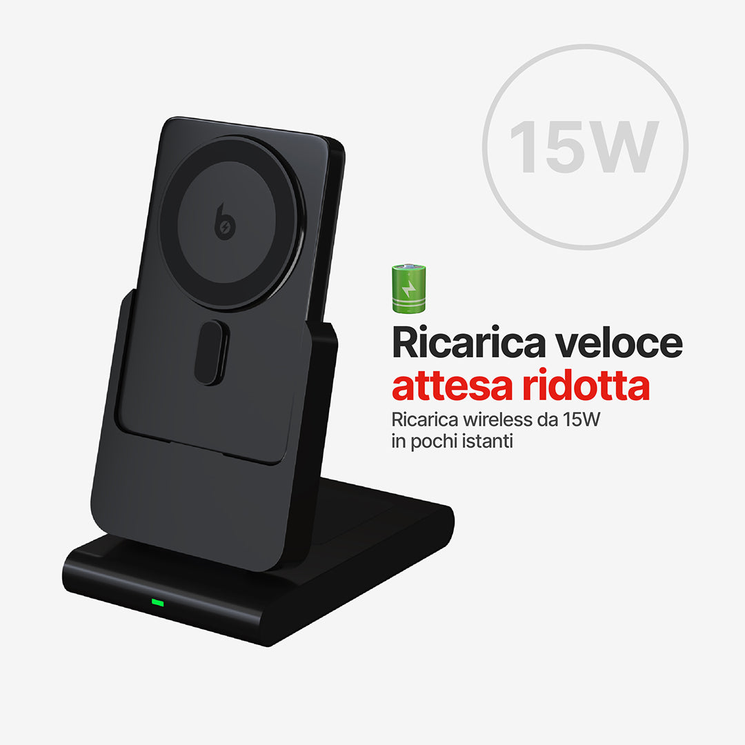 PowerMag 3 in 1 Caricatore Wireless Magnetico con Supporto