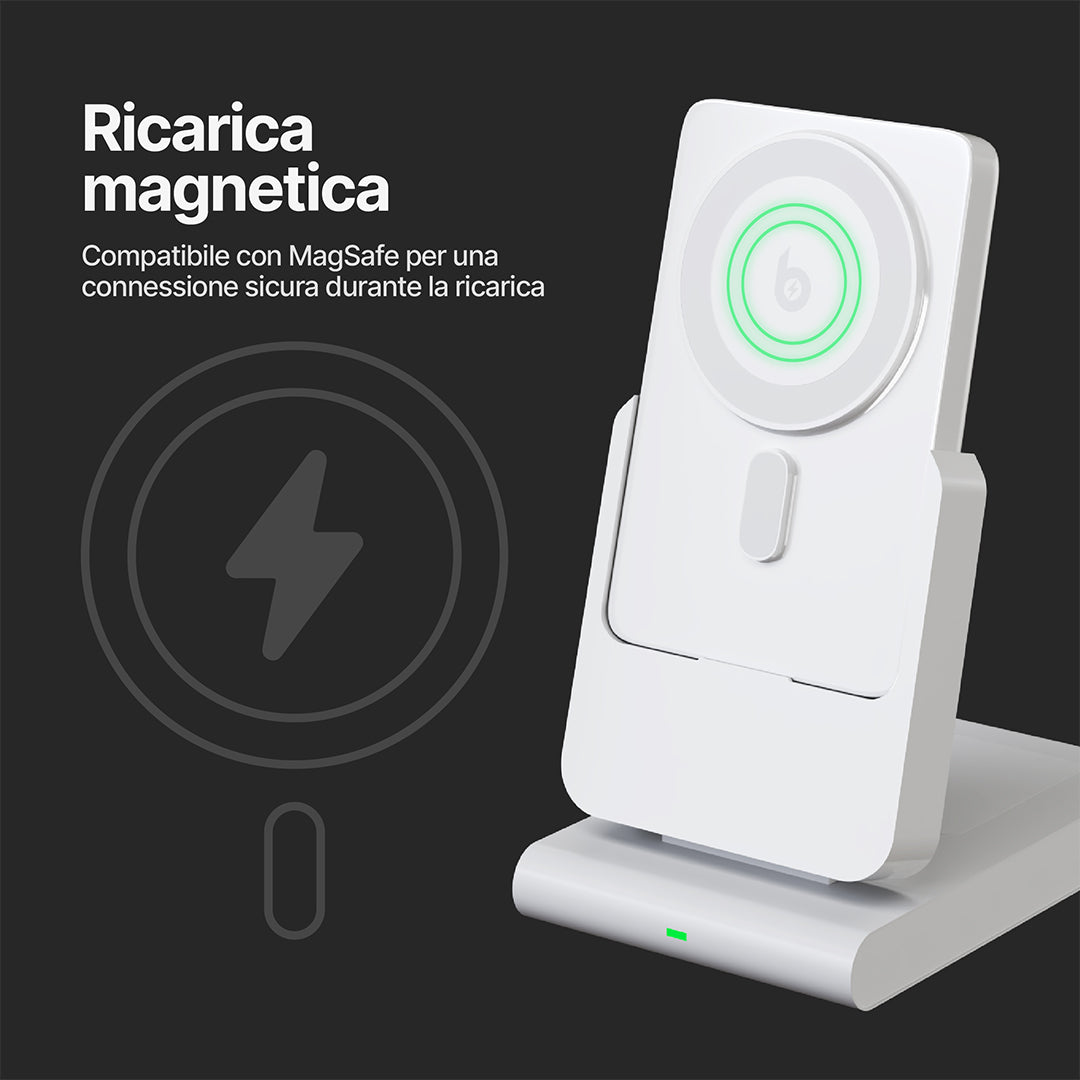 PowerMag 3 in 1 Caricatore Wireless Magnetico con Supporto