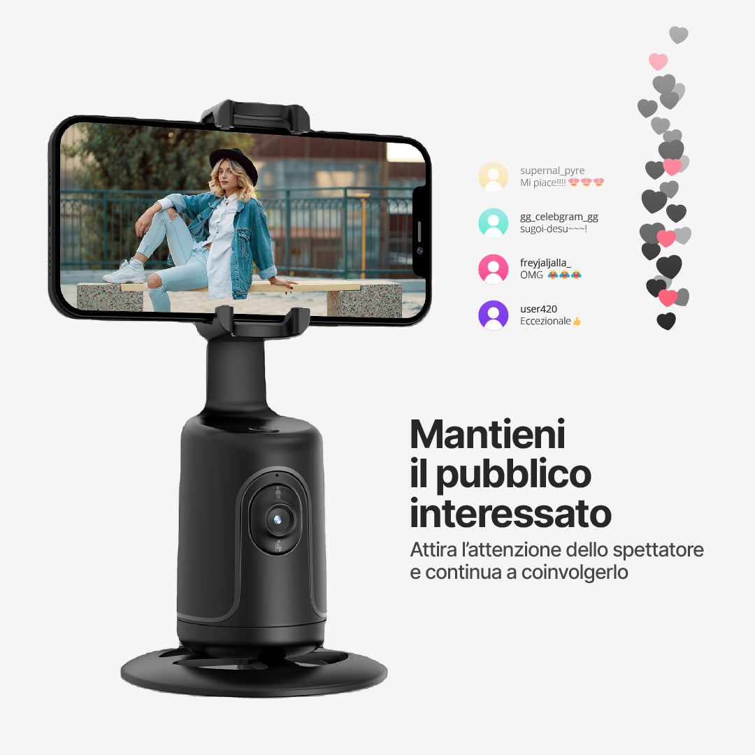 Supporto per Fotocamera Telefonica Smart360 con Tracciamento IA del Movimento