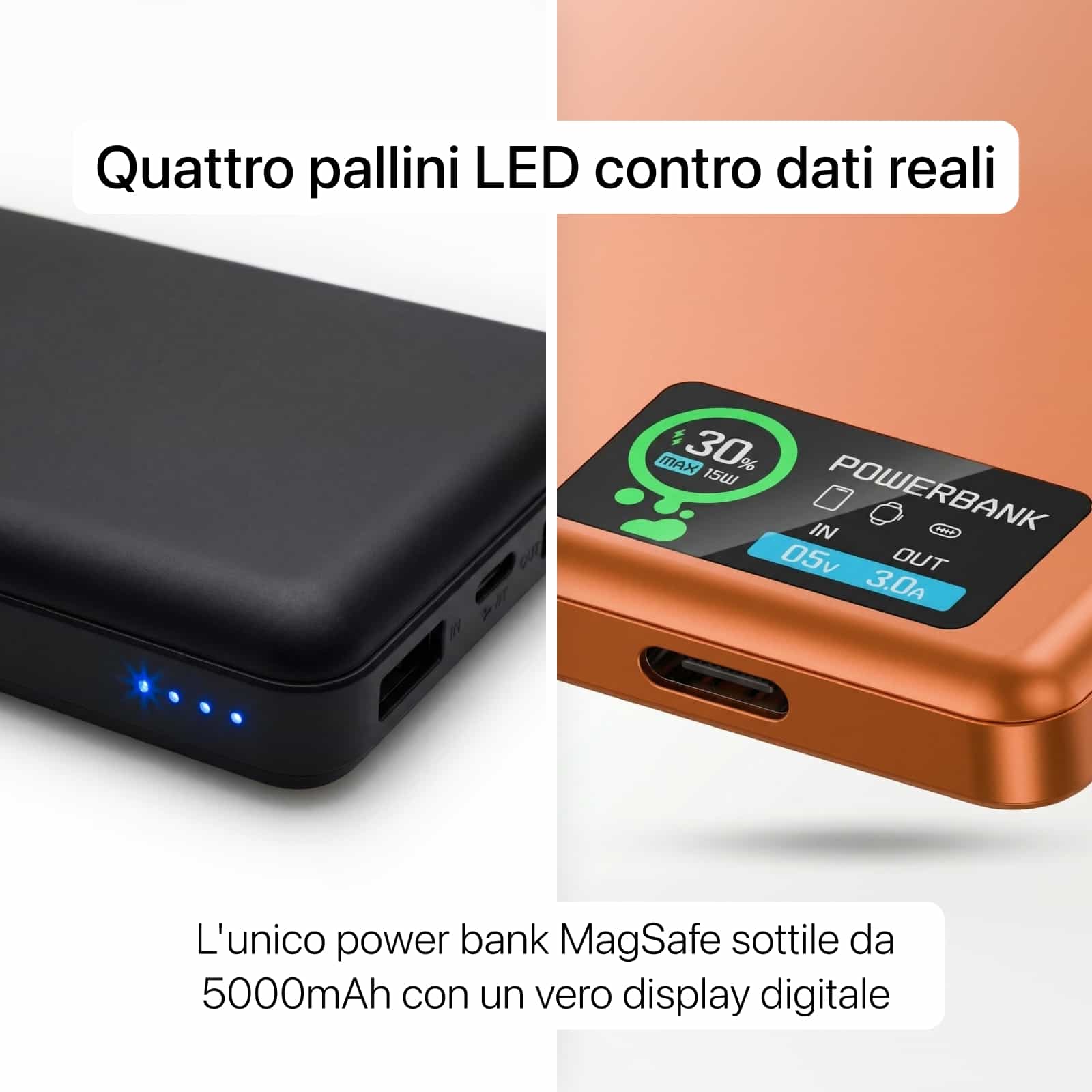 Power Bank Q2 Ultra Sottile da 22,5 W con Display