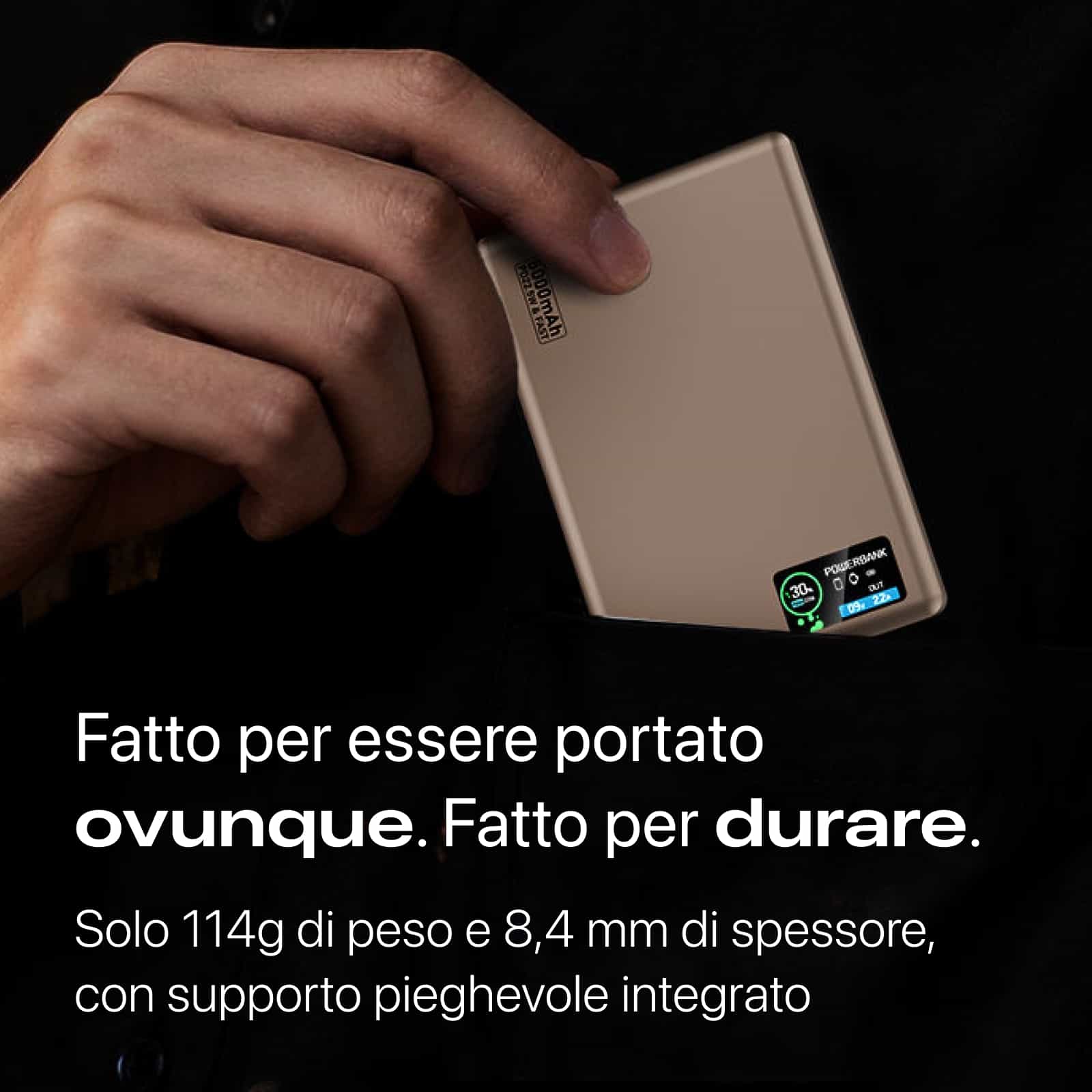 Power Bank Q2 Ultra Sottile da 22,5 W con Display