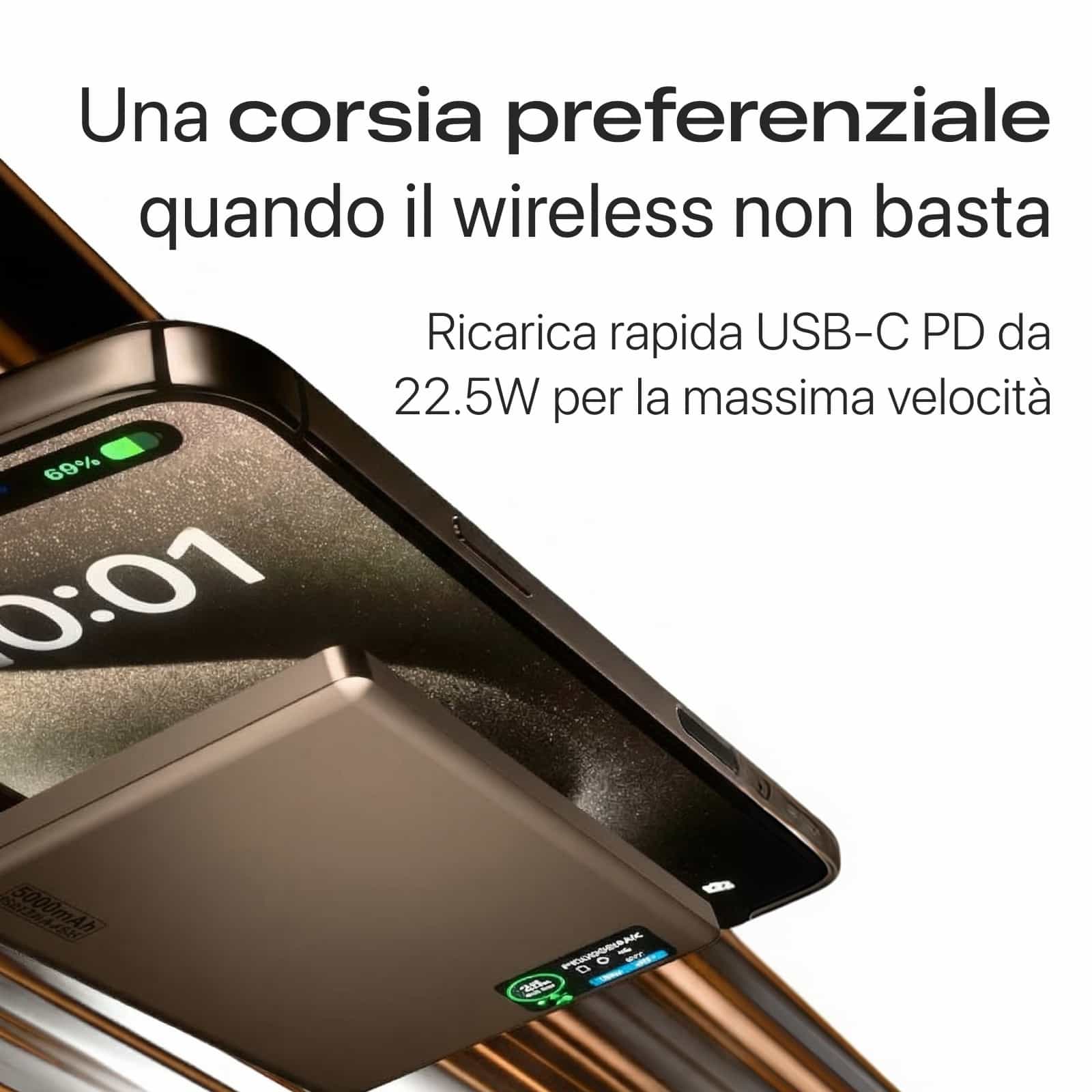 Power Bank Q2 Ultra Sottile da 22,5 W con Display