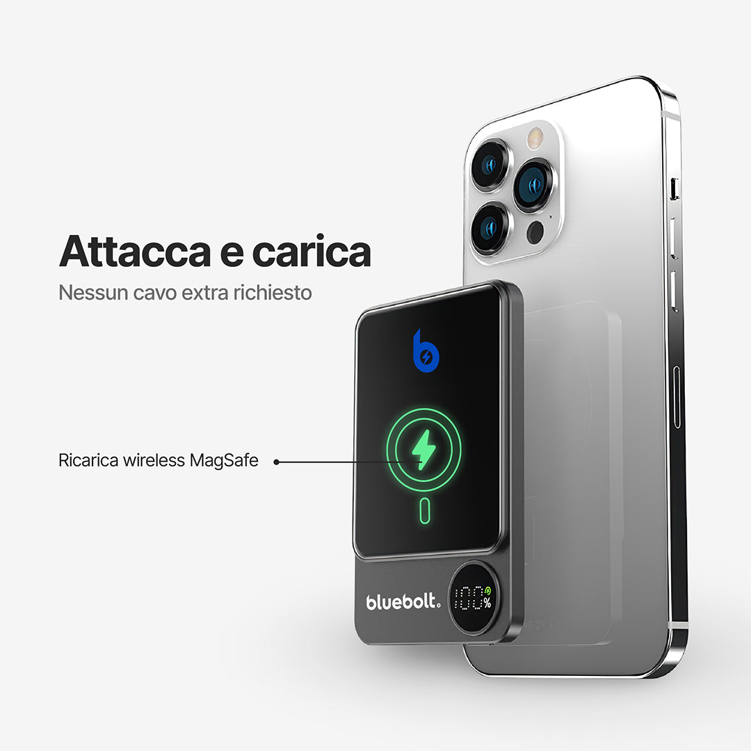 Power Bank Ultra Sottile 20W con Ricarica Wireless Magnetica
