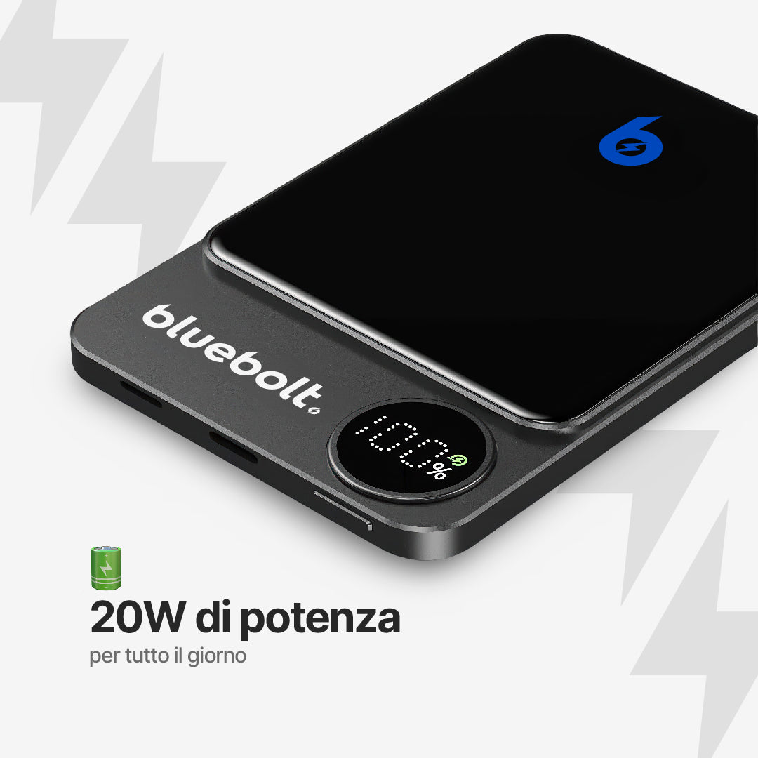 Power Bank Ultra Sottile 20W con Ricarica Wireless Magnetica