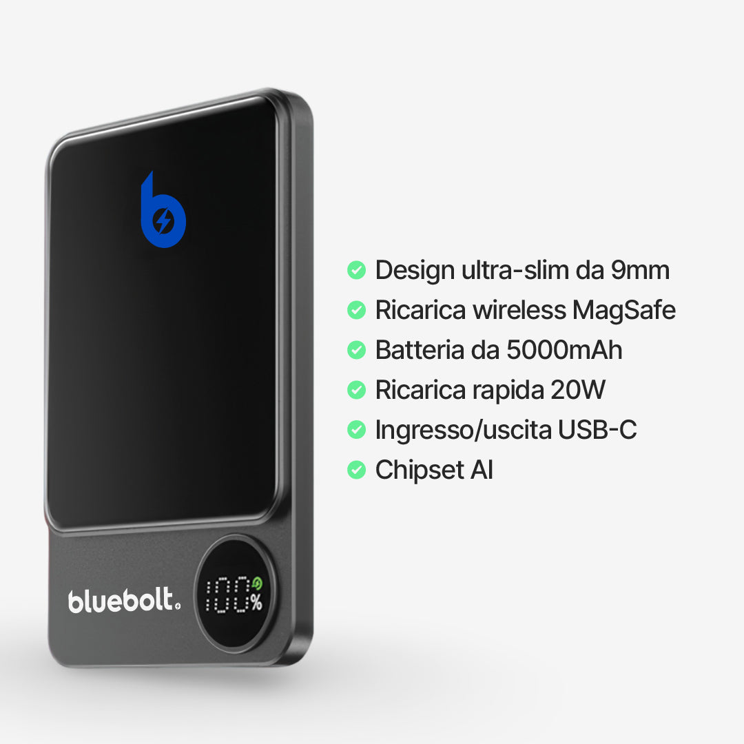 Power Bank Ultra Sottile 20W con Ricarica Wireless Magnetica