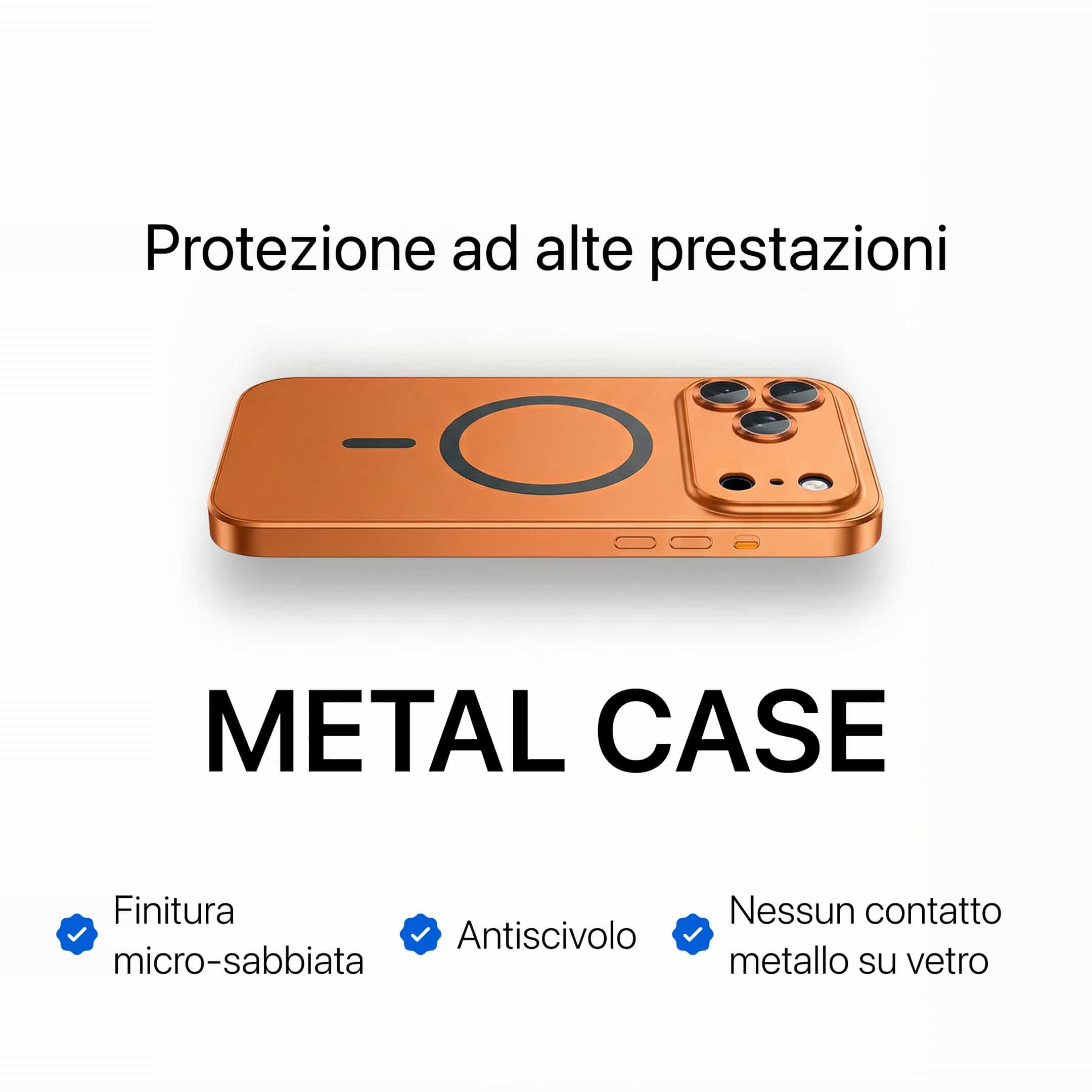 Custodia metallica per iPhone con protezione fotocamera