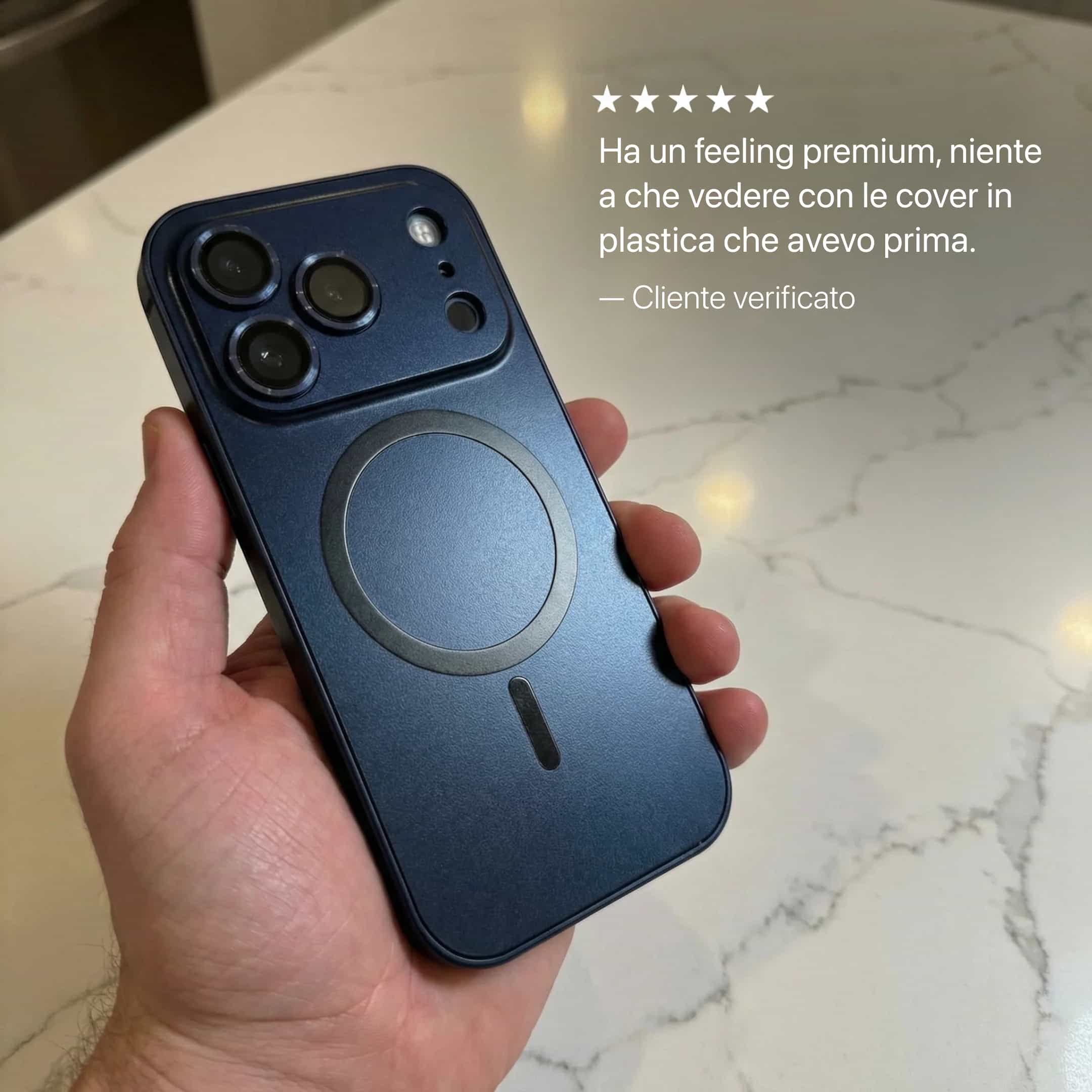 Custodia metallica per iPhone con protezione fotocamera