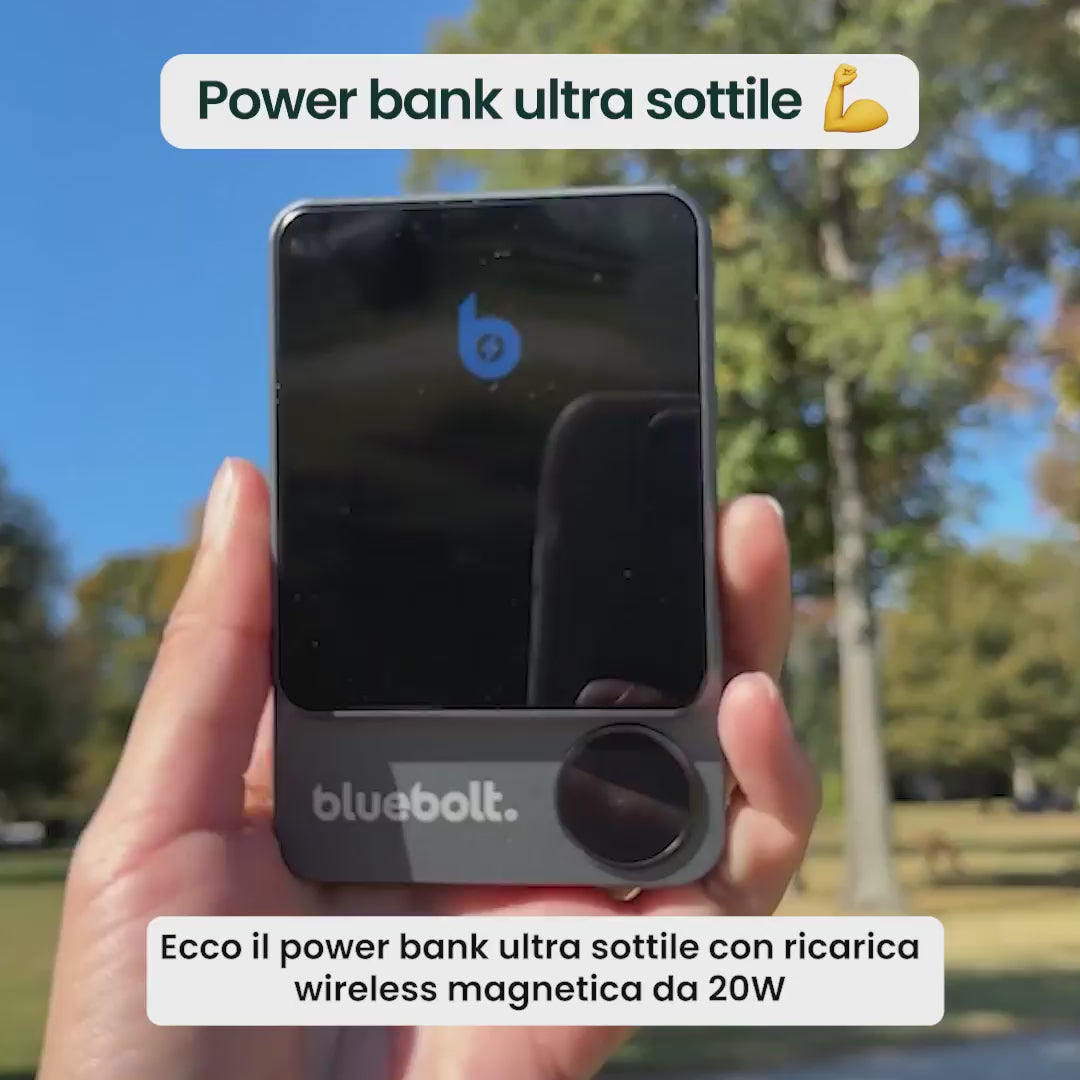Power Bank Ultra Sottile 20W con Ricarica Wireless Magnetica