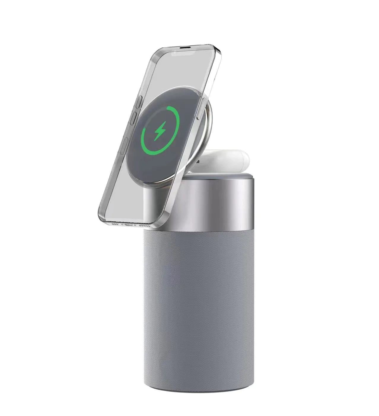 Stazione di Ricarica Wireless 3 in 1 con Altoparlante Bluetooth e Luce Notturna